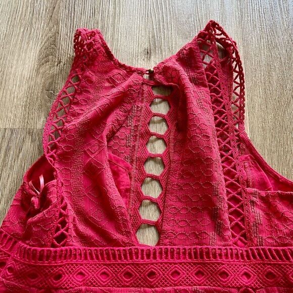 Free People Pink Rose Women's Size 0 Wherever You Go Crocheted Mini Dress Pocket - Picture 9 of 10